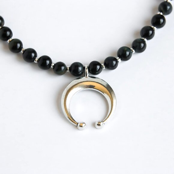 Blue Tiger's Eye Crescent Moon Choker Necklace - Picture 6 of 6